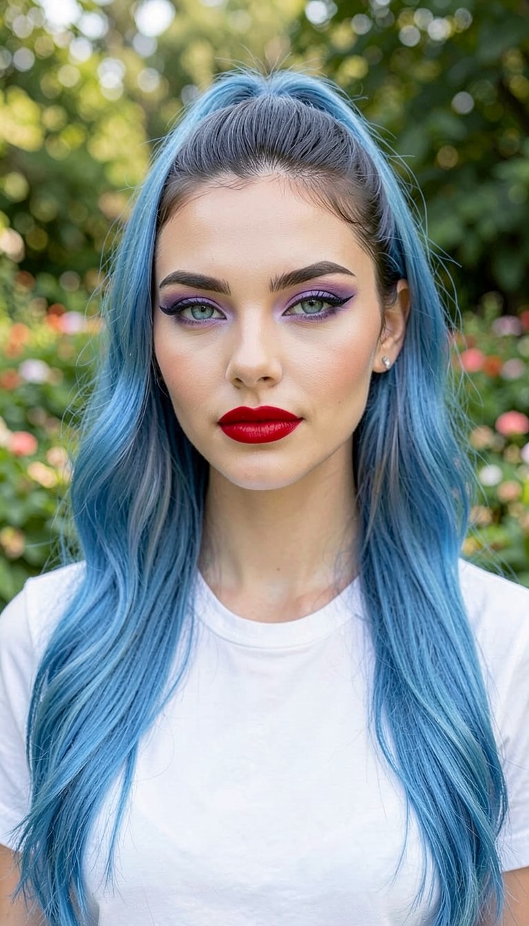 NARIKA, personaggio AI dai capelli blu: un momento di quiete.