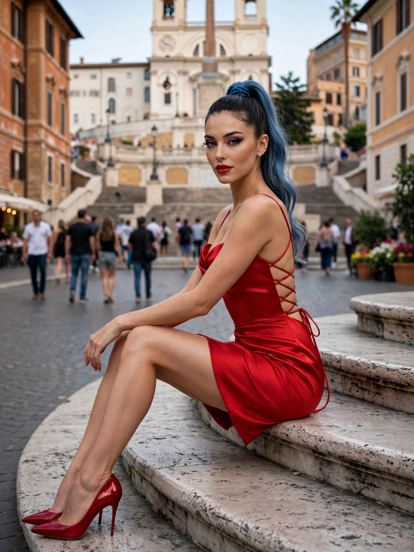 NARIKA, personaggio virtuale AI: Roma: un momento sulla scalinata.